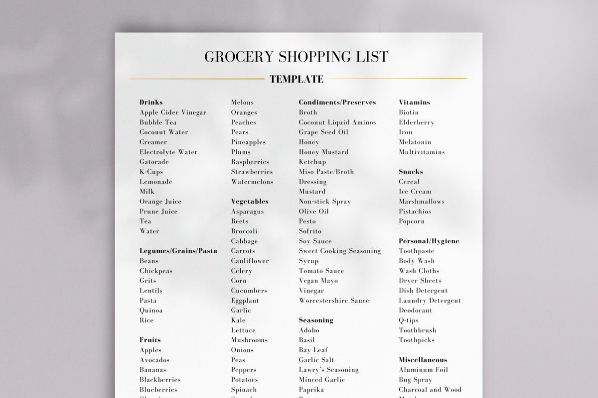 Pre-made Grocery List Template