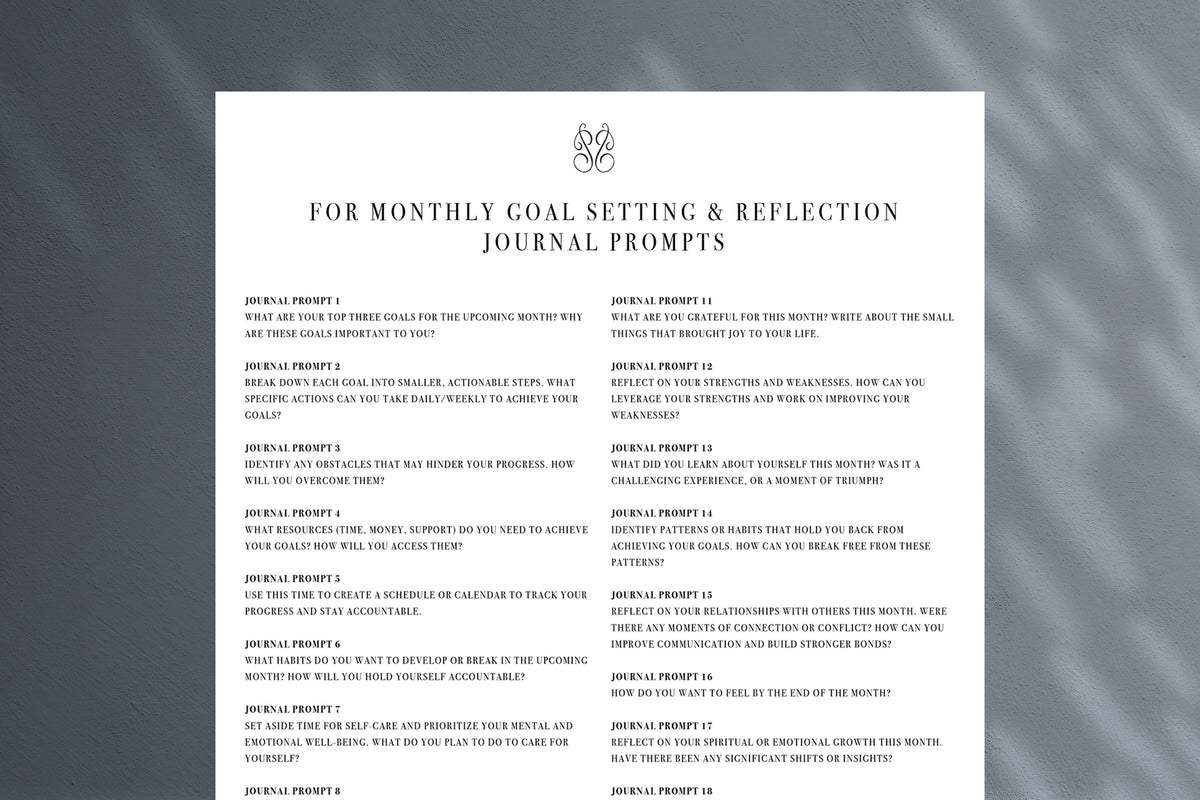 For Monthly Goal Setting & Reflection Journal Prompts